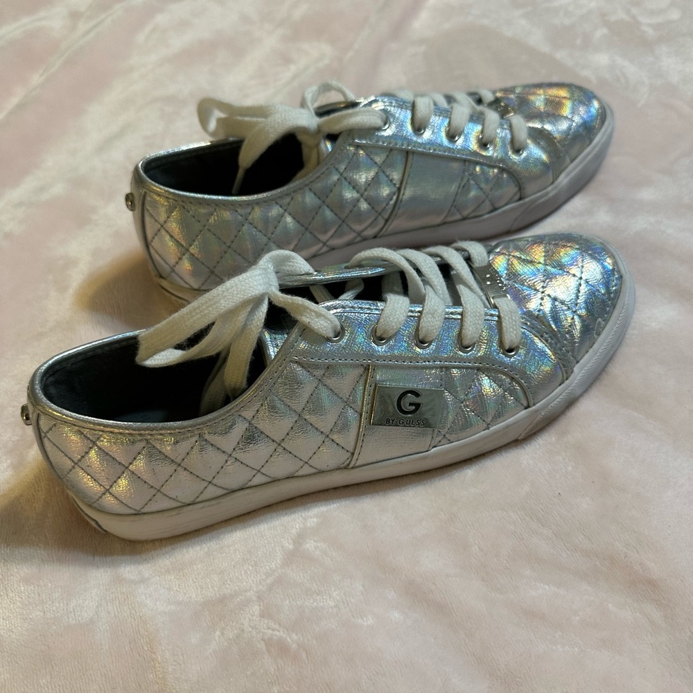 G by Guess Silver Quilted Sneakers Shoes - women’s 9